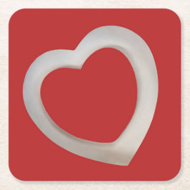 Red Valentine minimalistisches weißes 3D-Herz Rechteckiger Pappuntersetzer