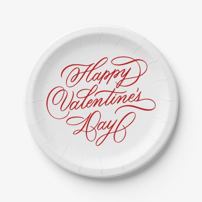 Red Valentines Day Elegant Calligraphy Pappteller (Vorderseite)