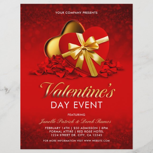 Red Valentine's Day Event Heart Box & Rose Petals Flyer (Vorne)