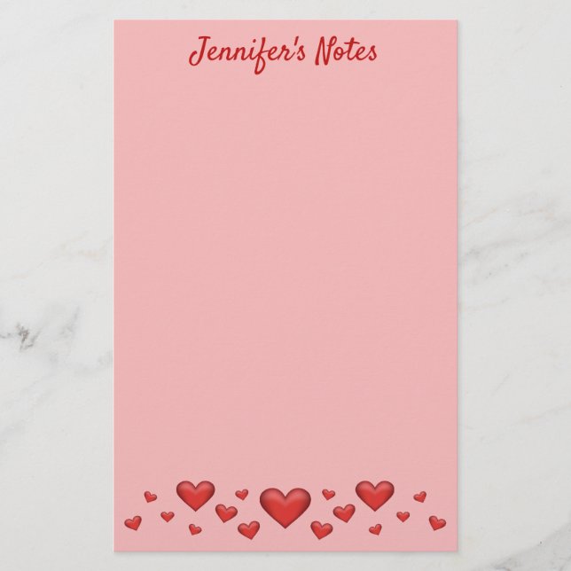 Red Valentine's Day Hearts & Custom Text Briefpapier (Vorderseite)