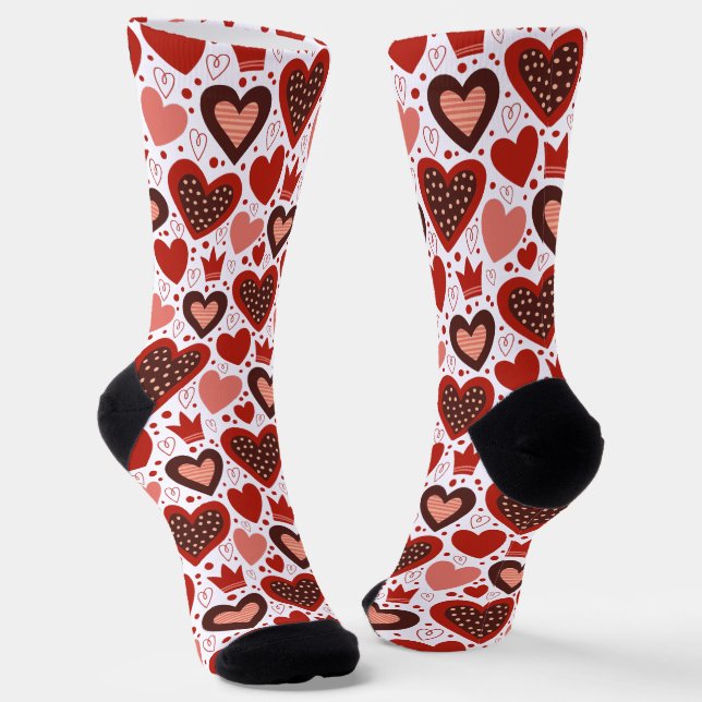 Red Valentines Hearts Muster Socken (Gewinkelt)