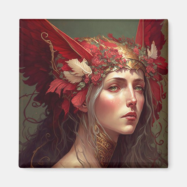 Red Valkyrie Fantasy Art Magnet (Vorne)