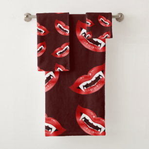 Red Vampire Mouths Pattern Badhandtuch Set