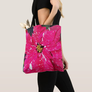 Red Variegated Poinsettia Holiday Tote Bag
