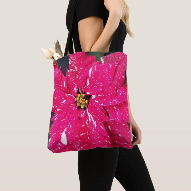 Red Variegated Poinsettia Holiday Tote Bag (Von Nahem)