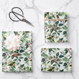 Red Variegated Winterberries Muster Weihnachten Geschenkpapier Set
