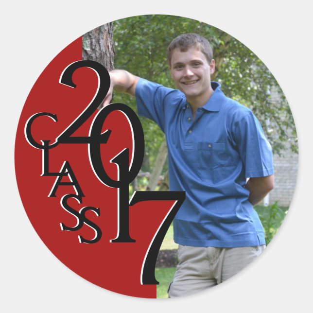 Red Varsity 2017 Abschluss Class with Foto Runder Aufkleber (Vorderseite)