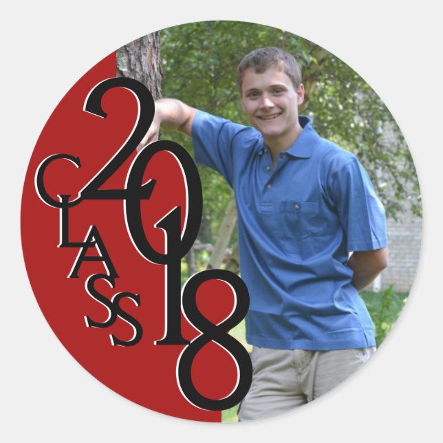 Red Varsity 2018 Abschluss Class with Foto Runder Aufkleber (Vorderseite)