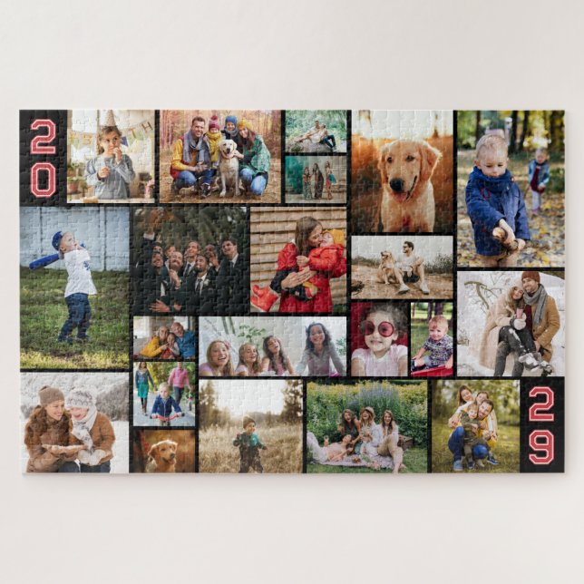 Red Varsity Zahlen Big Foto Collage Your Year Puzzle (Horizontal)
