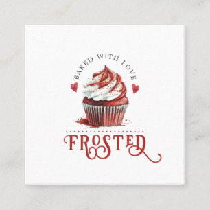 Red Velvet Baker Cupcake Logo Calligrafie Quadratische Visitenkarte