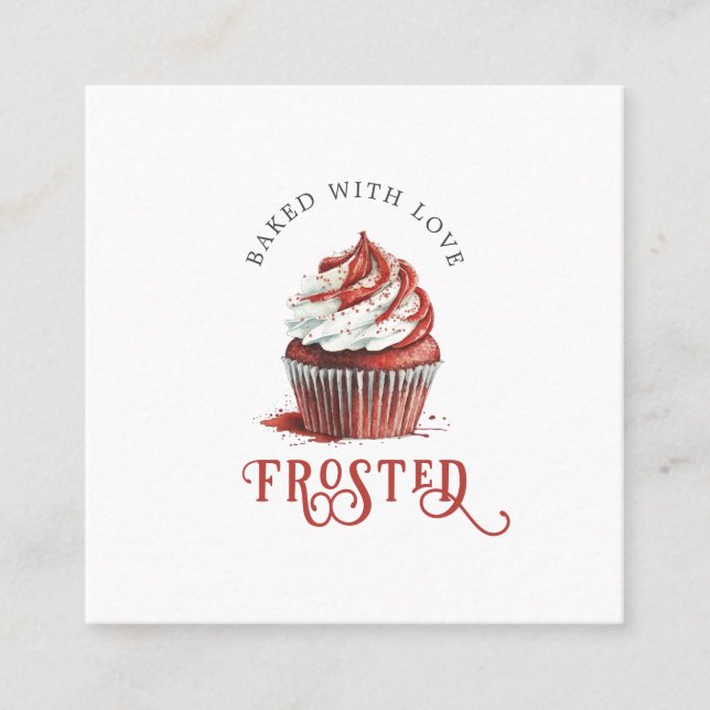 Red Velvet Baker Cupcake Logo Calligraphy Script  Quadratische Visitenkarte (Vorderseite)