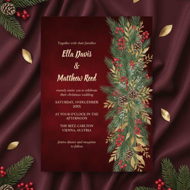 Red Velvet Christmas Botanical Wedding Invitation Einladung (Red Velvet Christmas Botanical Wedding Invitation)