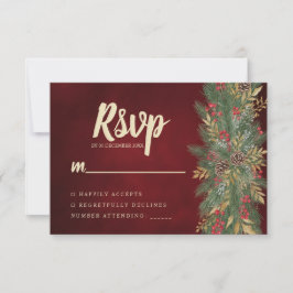 Red Velvet Christmas Botanical Wedding RSVP Card Karte