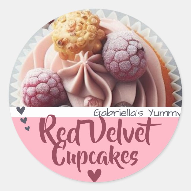 Red Velvet Cupcake Foto Template Backing Label Runder Aufkleber (Vorderseite)
