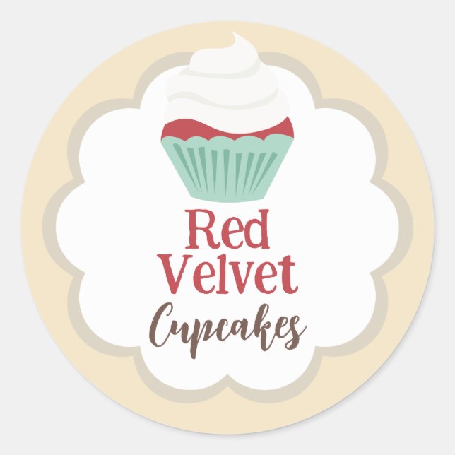 Red Velvet Cupcake Scallop Label Runder Aufkleber (Vorderseite)