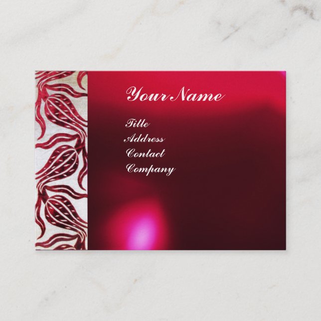 RED VELVET DAMASK TULIP MONOGRAM Burgund White Visitenkarte (Vorderseite)