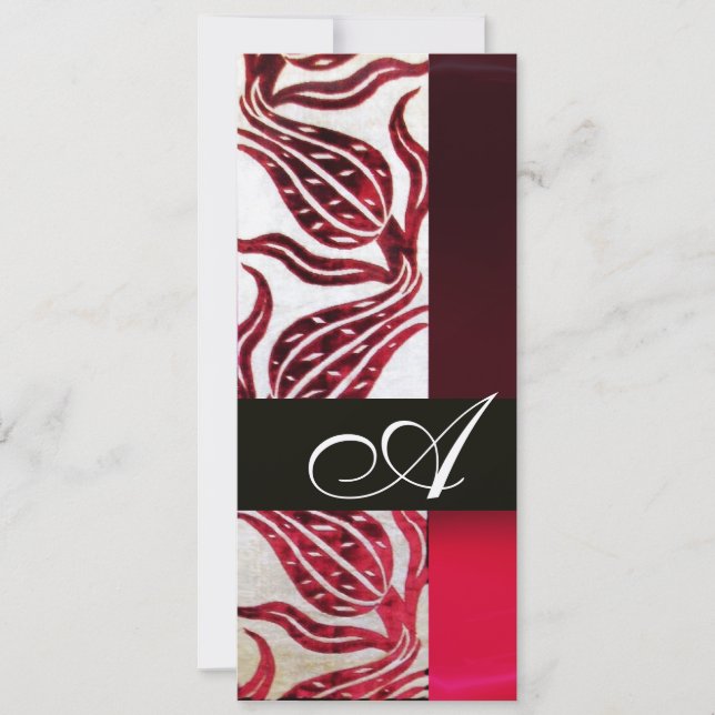 RED VELVET DAMASK TULIPS MONOGRAM Burgund Gold Einladung (Vorderseite)