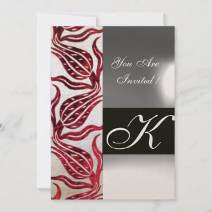 RED VELVET DAMASK TULIPS MONOGRAM Burgund Gold Einladung