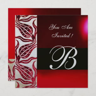 RED VELVET DAMASK TULIPS MONOGRAM Burgund Silber Einladung