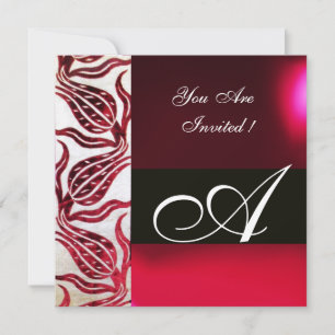 RED VELVET DAMASK TULIPS MONOGRAM Burgund White Einladung