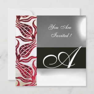 RED VELVET DAMASK TULIPS MONOGRAM Burgund White Einladung