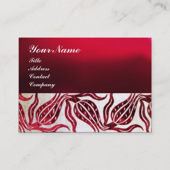 RED VELVET DAMASK TULIPS MONOGRAM Burgund White Visitenkarte (Vorderseite)