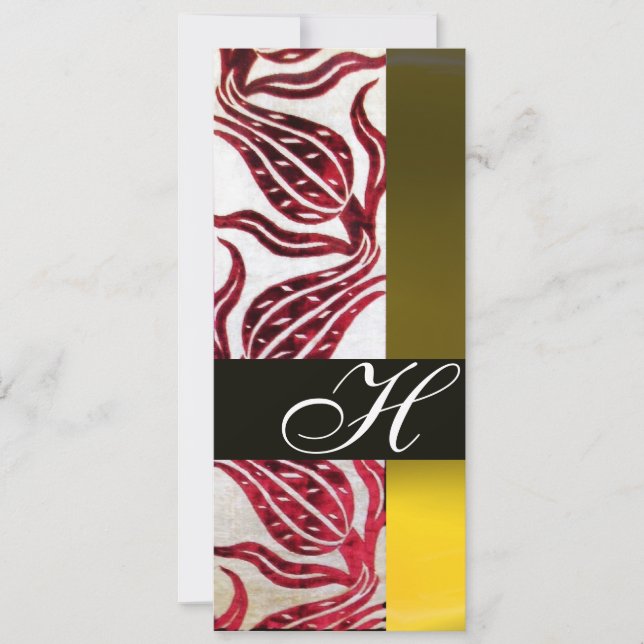 RED VELVET DAMASK TULIPS MONOGRAM Burgund Yellow Einladung (Vorderseite)