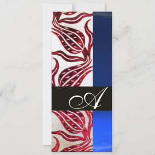 RED VELVET DAMASK TULIPS MONOGRAM Burgundy Blue Einladung