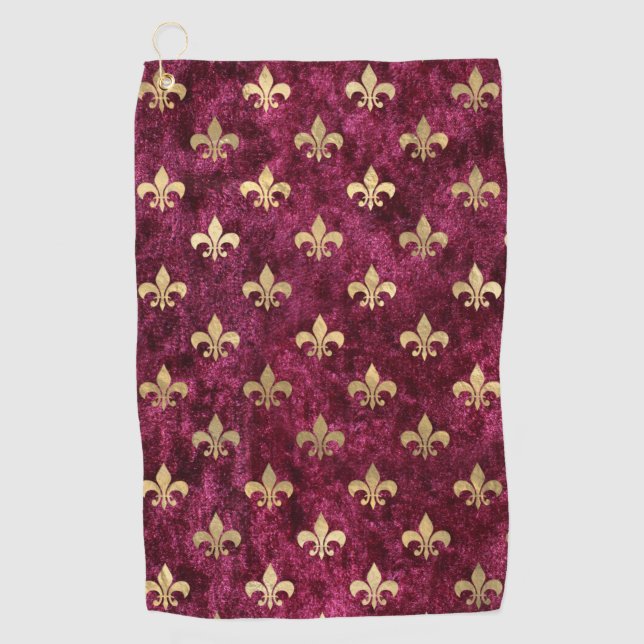 Red Velvet Lilie Mardi Gras Orleans Muster Golfhandtuch (Vorderseite)