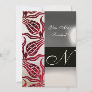 RED VELVET TULIP MONOGRAM Burgund Weißer Champagne Einladung