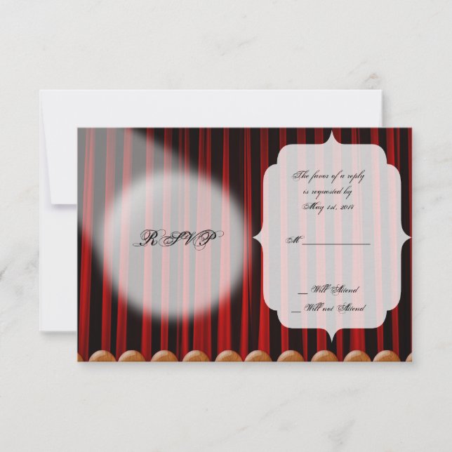 Red Velvet Vorhang Bühne Hochzeitskarte RSVP Karte (Vorderseite)
