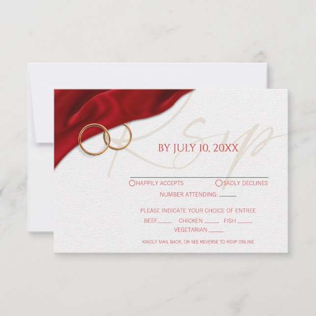 Red Velvet with Wedding Rings Response Card RSVP Karte (Vorderseite)