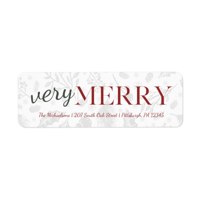 Red Very Merry Botanical Christmas Address Label (Vorne)