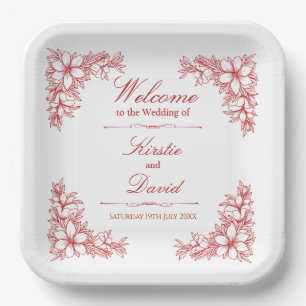 Red Verziert Floral Wedpaper Teller