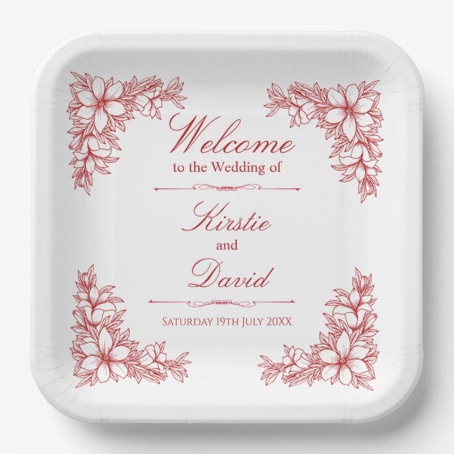 Red Verziert Floral Wedpaper Teller (Vorderseite)