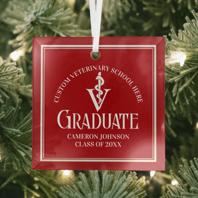 Red Veterinary School Abschluss Weihnachten Ornament Aus Glas (Insitu)