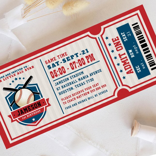 Red Vintag Baseball Ticket Geburtstag Einladung (Von Creator hochgeladen)