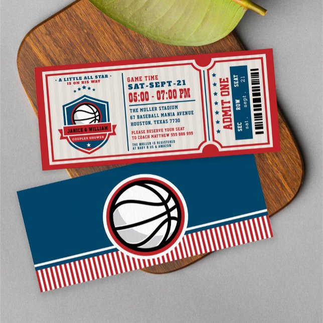 Red Vintag Basketball Ticket Pärchen Kinderdusche Einladung (Von Creator hochgeladen)