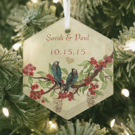 Red Vintag Bird Save the Date Damask Brown Notes Ornament Aus Glas