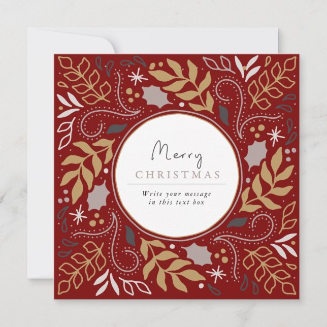 Red Vintag Botanical Frame Weihnachtsfotokarte Feiertagskarte (Vorderseite)