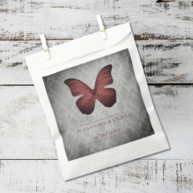 Red Vintag Butterfly Damask Wedding Geschenktütchen (Red Vintage Butterfly Damask Wedding Favor Bags)