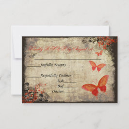Red Vintag Butterfly Wedding RSVP Card Karte