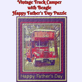 Red Vintag Camper Truck Happy Vatertag Puzzle