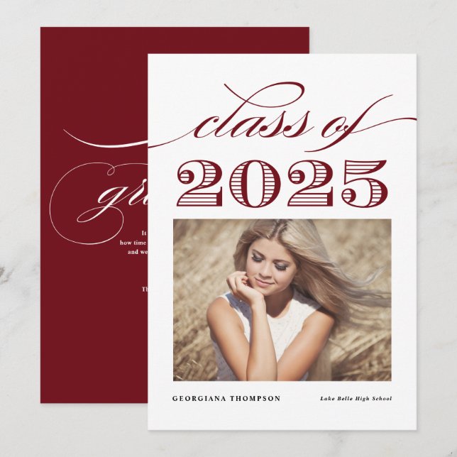 Red Vintag Class of 2025 Foto Abschluss Ankündigung (Vorne/Hinten)