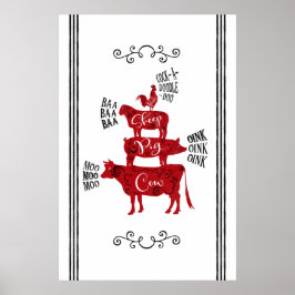 Red Vintag Country Farm Poster