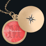 Red Vintag Damask Monogram Necklace Medaillon<br><div class="desc">Sweetheart Locket Necklace für sie am Valentinstag oder Jahrestag. Monogramm und Name Ihres Südens.</div>