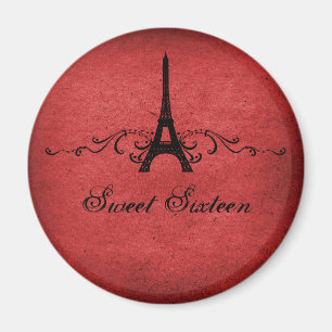 Red Vintag French Blüh Sweet 16 Magnet