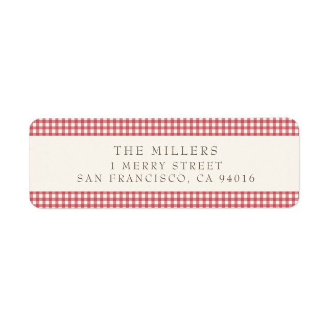 Red Vintag Gingham Christmas Address Labels (Vorne)