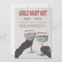 Red Vintag Girls Night Out Galentine Party Card
