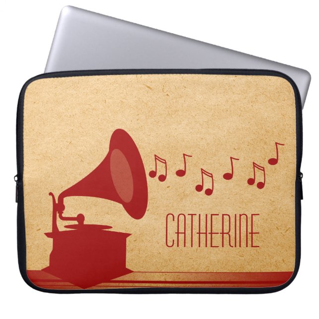 Red Vintag Gramophon Laptop Sleeve (Vorderseite)
